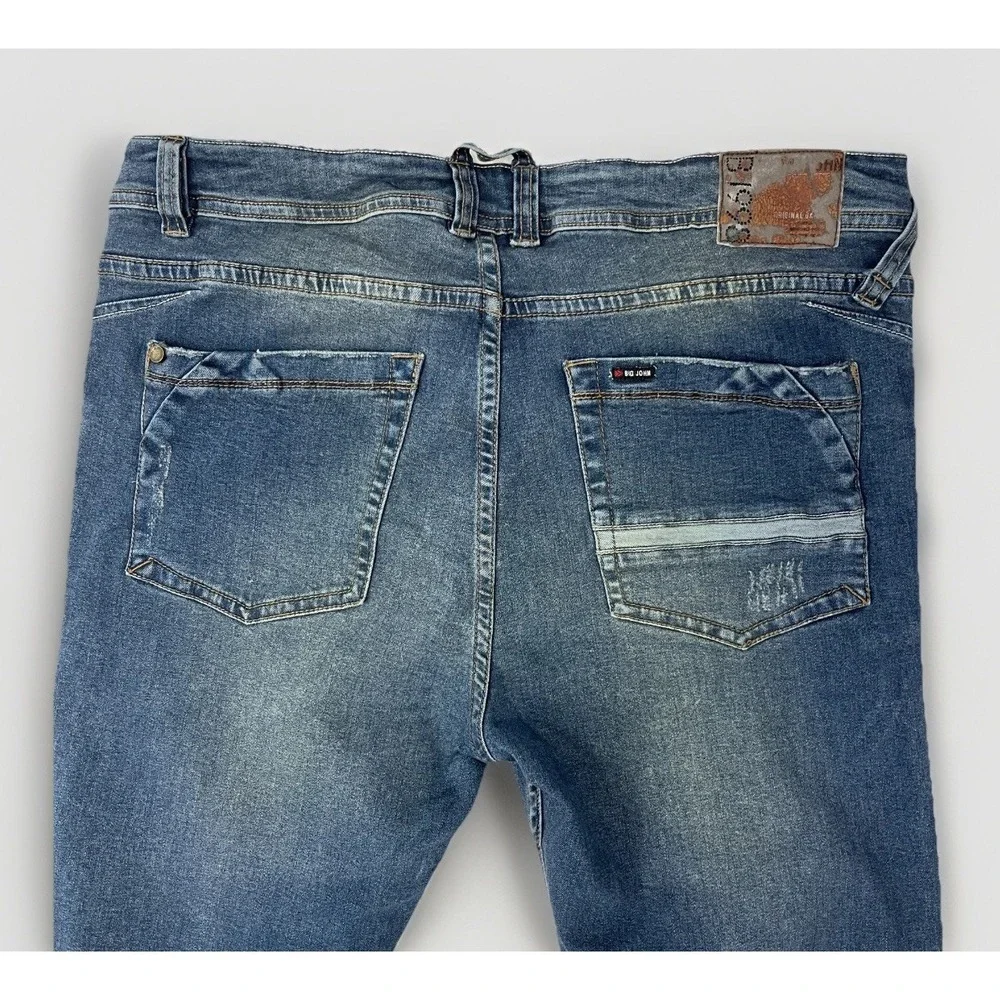 Big‎ John Skinny Jeans Sz 32x29 Blue Distressed Stretch Denim Mens